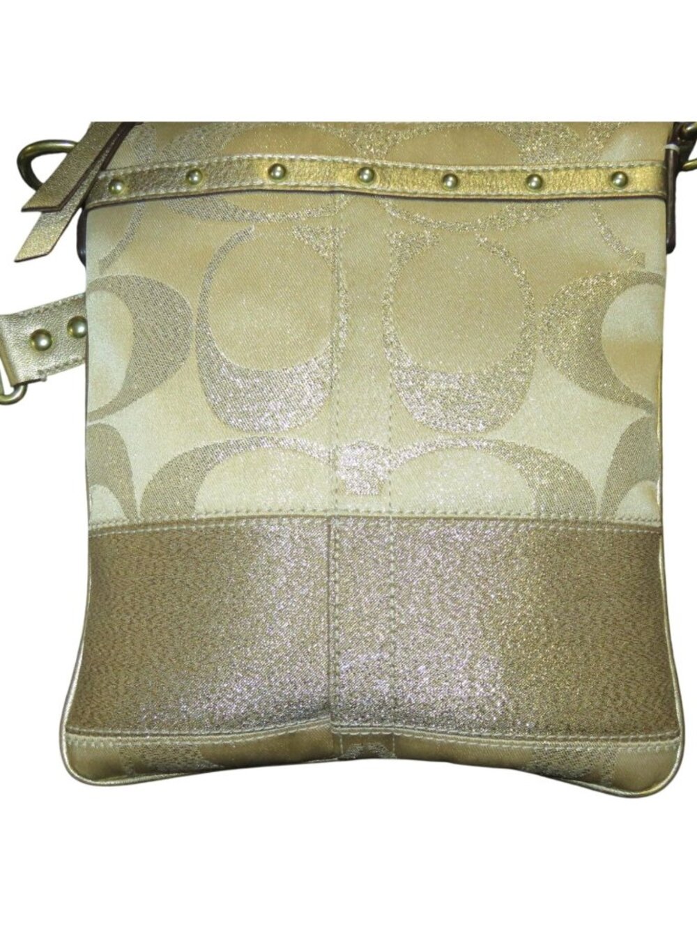 Coach 2008 Cursive Creed Shimmer Gold Studs Swingpack Crossbody Limited Edition - Picture 3 of 13